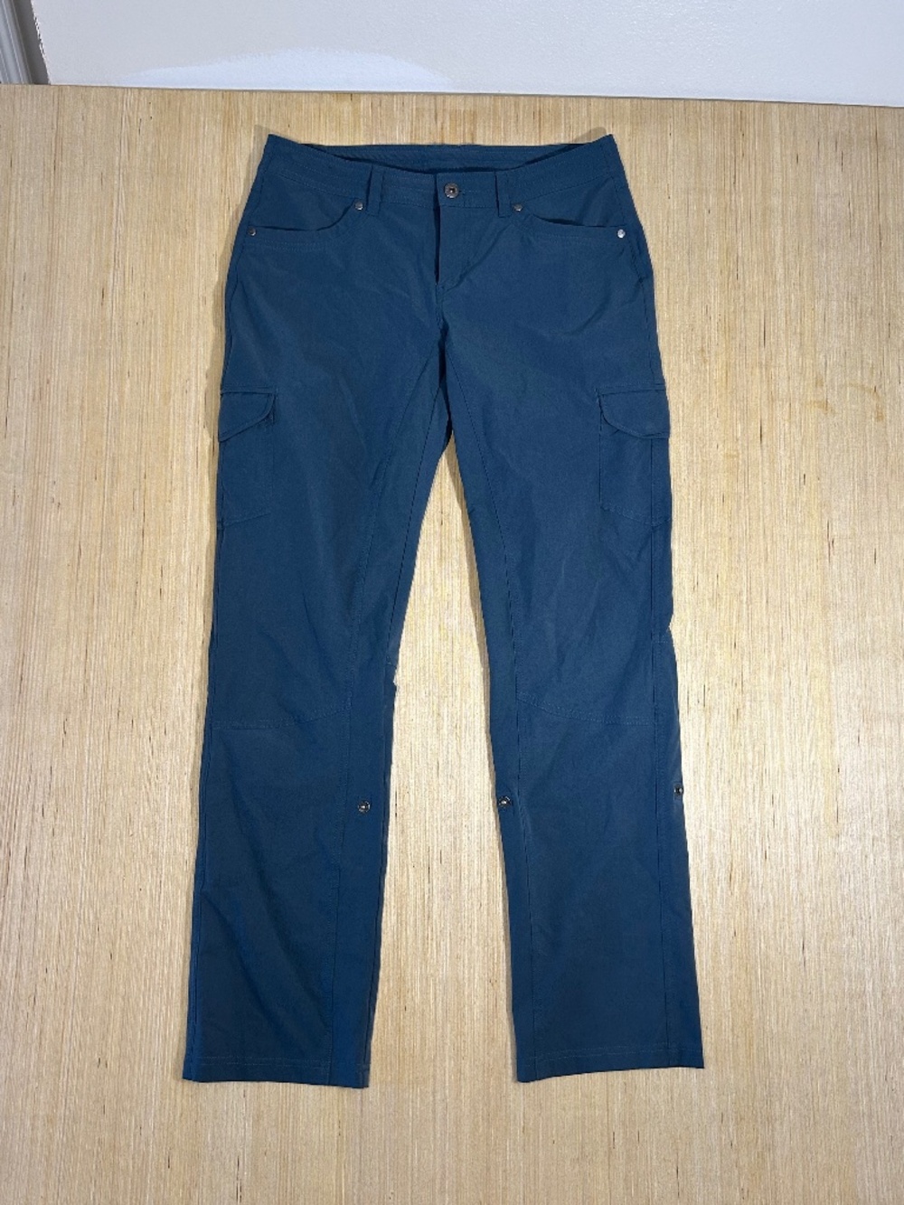 Kuhl Cargo Pants Women 8 Blue Cotton Roll Up Straight Leg Outdoor Hiking